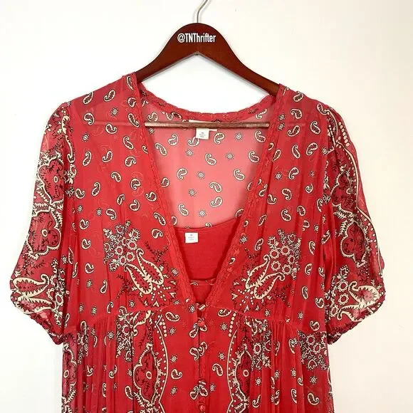 Sundance Briela Bandana Western Cowgirl Print Bohemian Midi Dress Red Sz Medium - Picture 4 of 13